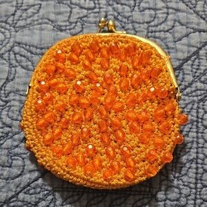 Vintage Orange Beaded Women's Coin Purse with Kiss Clasp